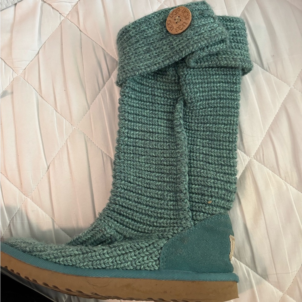 UGG Teal Knit Button Boots - Picture 1 of 4